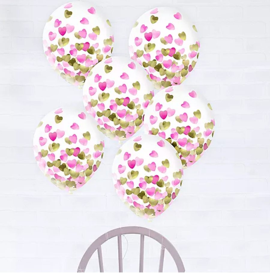 Metallic Gold & Pink Heart Confetti Balloons